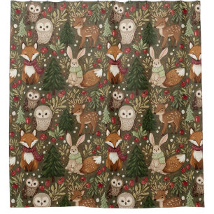 Cosy Woodland Friends Winter Cottagecore Shower Curtain