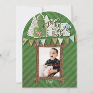 Cosy Woodland Holiday Card Green Chevron