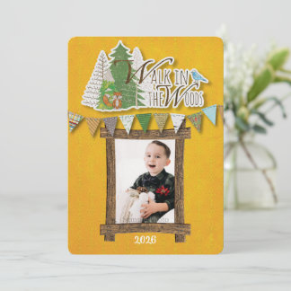 Cosy Woodland Holiday Card Yellow Ornamental