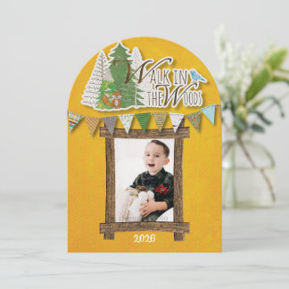 Cosy Woodland Holiday Card Yellow Ornamental