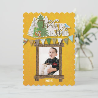 Cosy Woodland Holiday Card Yellow Ornamental