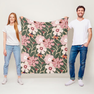 Cosy Woodland Ladybugs & Wildflower Earthy Colours Fleece Blanket