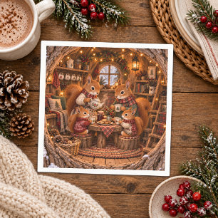 Cosy Woodland Squirrel Tea Party Illustration Napkin