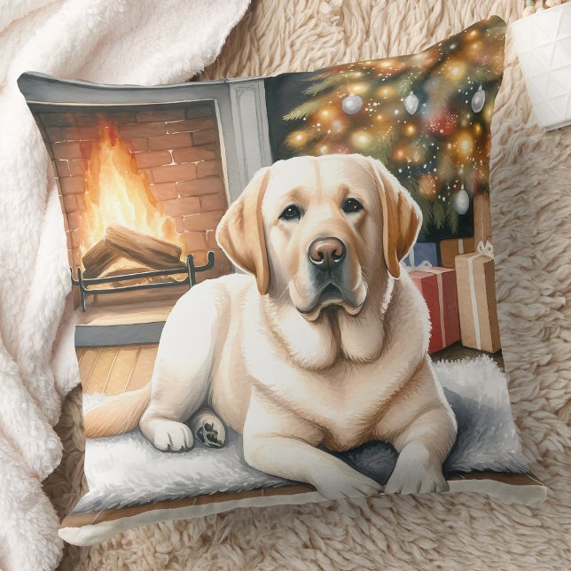 Cosy Yellow Labrador Christmas Scene Dog Lover Cushion (Creator Uploaded)