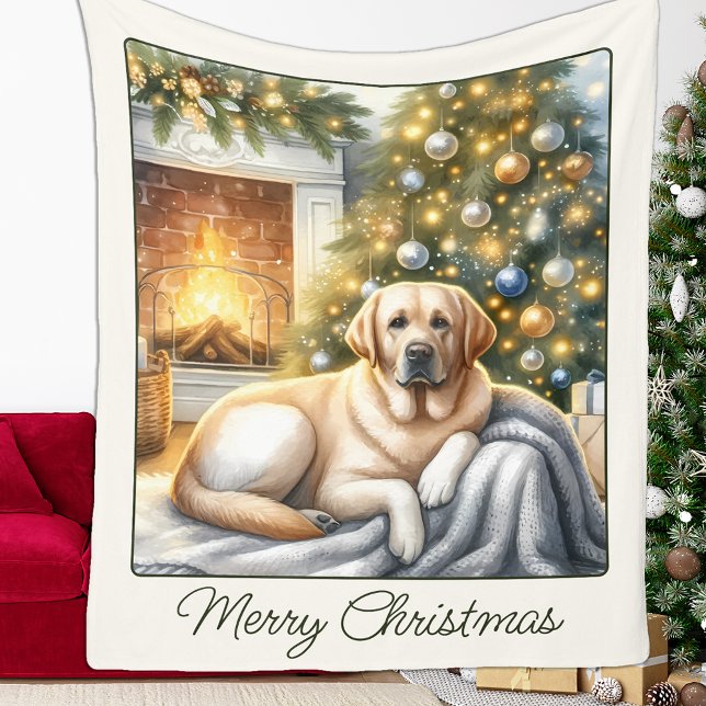 Cosy Yellow Labrador Retriever Christmas Dog Fleece Blanket (Creator Uploaded)