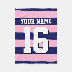 Cot Candy Pink Navy Blue Team Jersey Preppy Stripe Fleece Blanket