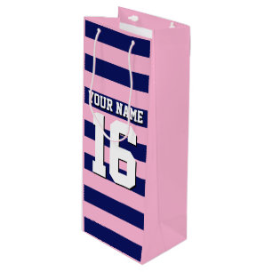 Cot Candy Pink Navy Blue Team Jersey Preppy Stripe Wine Gift Bag