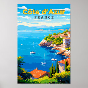 Cote d'Azur France Travel Art Vintage Poster