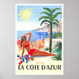 Cote D'Azur France vintage travel Poster