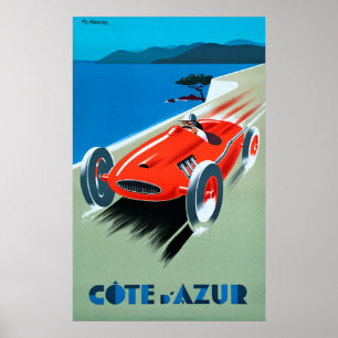 Cote d'Azur, French Rivera - Vintage Racing Poste Poster