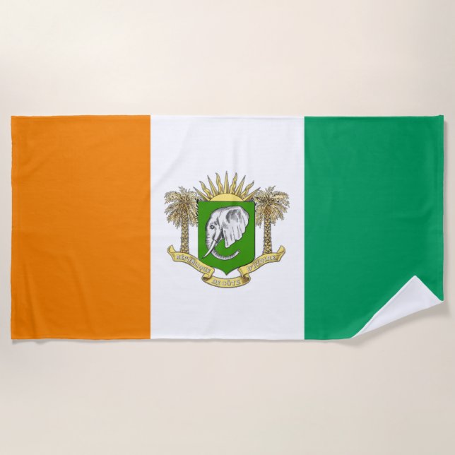 Cote d'Ivoire flag-coat of arms   Beach Towel (Front)