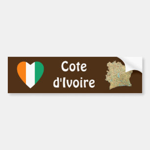 Cote d'Ivoire Flag Heart + Map Bumper Sticker