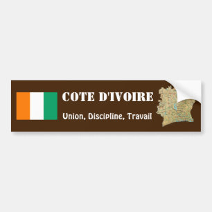 Cote d'Ivoire Flag + Map Bumper Sticker