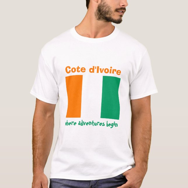 Cote d'Ivoire Flag + Map + Text T-Shirt (Front)