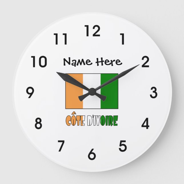 Côte d'Ivoire Ivorian Flag with Your Name Large Clock (Front)