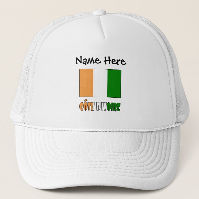 Côte d'Ivoire Ivory Coast Flag Black Personalise Trucker Hat (Front)