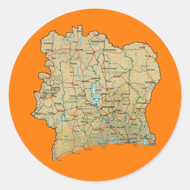 Cote d'Ivoire Map Sticker (Front)