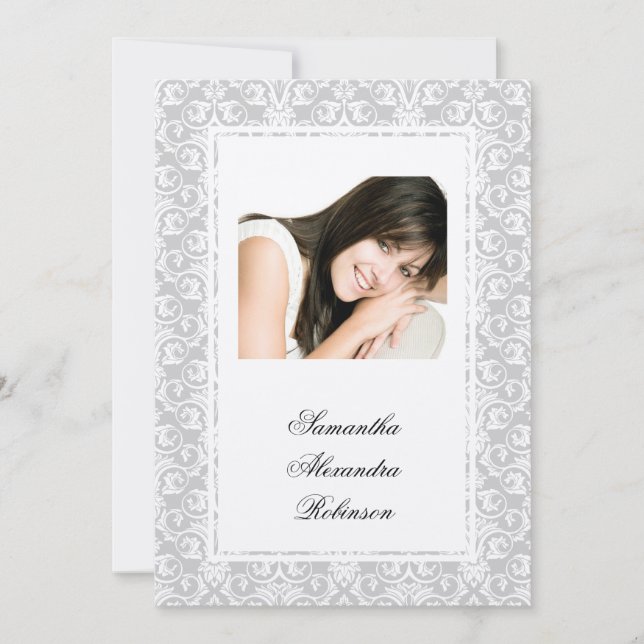 Cotillion Silver Shimmer Damask Photo Invitations (Front)