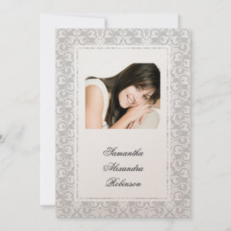 Cotillion Silver Shimmer Damask Photo Invitations