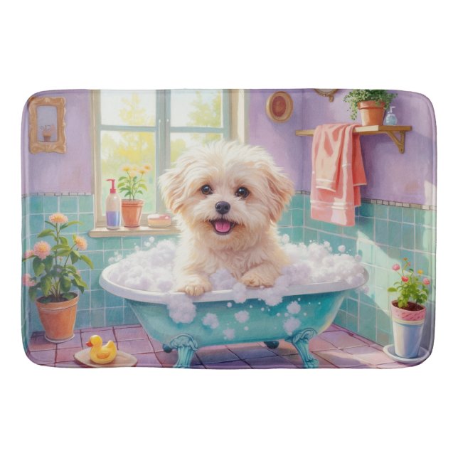 Coton de Tulear Bath Time Fluffy Bathroom Decor Mat (Front)