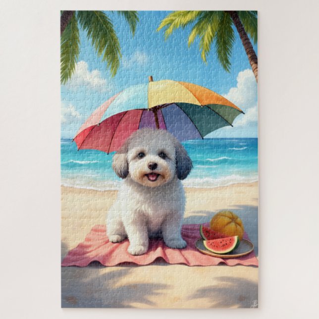 Coton de Tulear Beach Relax Scene Jigsaw Puzzle (Vertical)