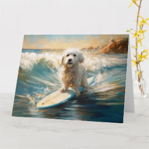 Coton De Tulear Beach Surfing Painting Card