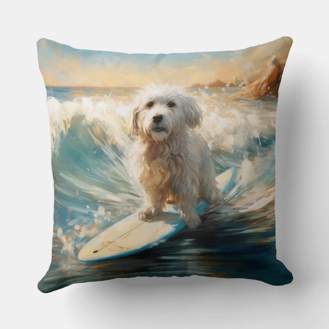 Coton De Tulear Beach Surfing Painting Cushion (Back)