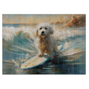 Coton De Tulear Beach Surfing Painting Cutting Board