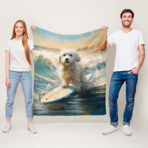 Coton De Tulear Beach Surfing Painting Fleece Blanket