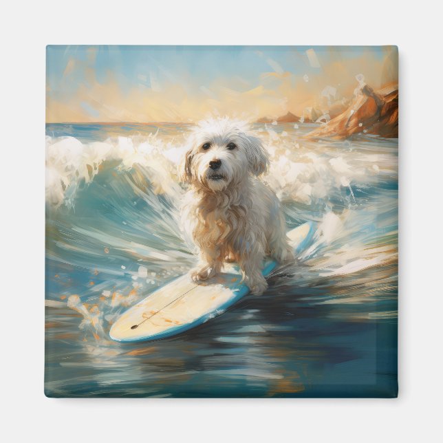 Coton De Tulear Beach Surfing Painting Magnet (Front)