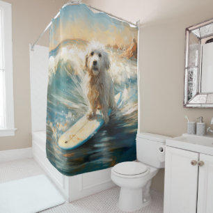 Coton De Tulear Beach Surfing Painting Shower Curtain
