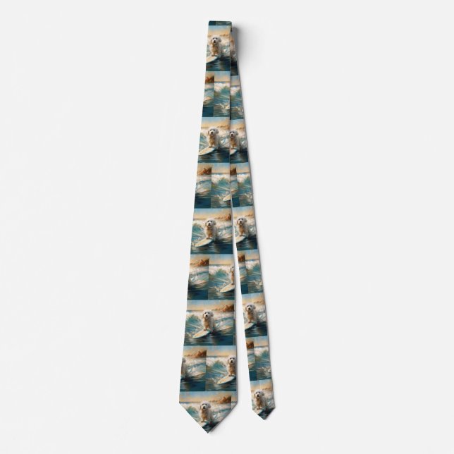 Coton De Tulear Beach Surfing Painting Tie (Front)