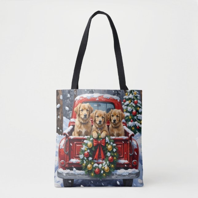 Coton de Tulear Christmas Red Truck Holiday Tote Bag (Front)