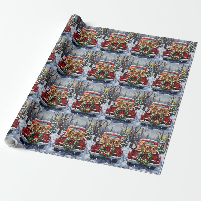 Coton de Tulear Christmas Red Truck Holiday Wrapping Paper (Unrolled)