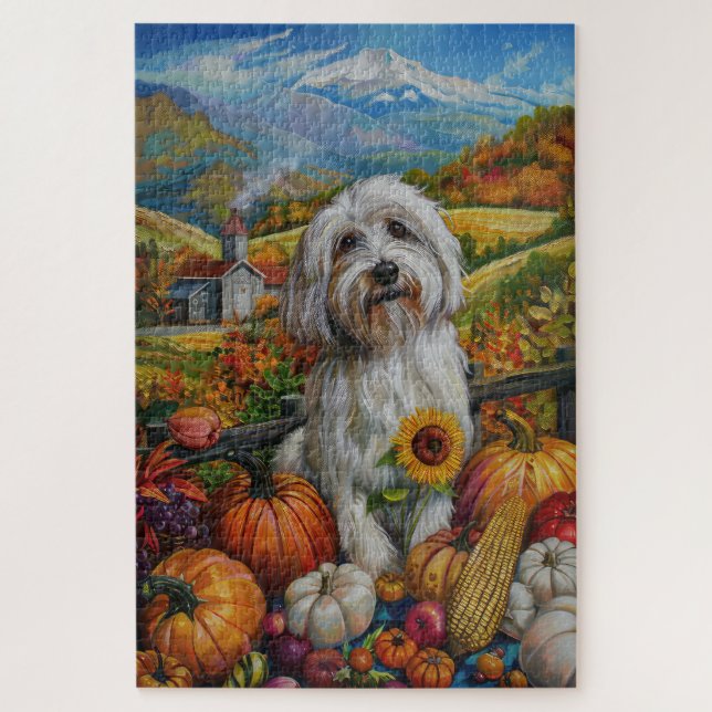 Coton De Tulear Dog Autumn Harvest Thanksgiving Jigsaw Puzzle (Vertical)