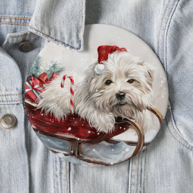 Coton De Tulear Dog Christmas Festive 6 Cm Round Badge (In Situ)