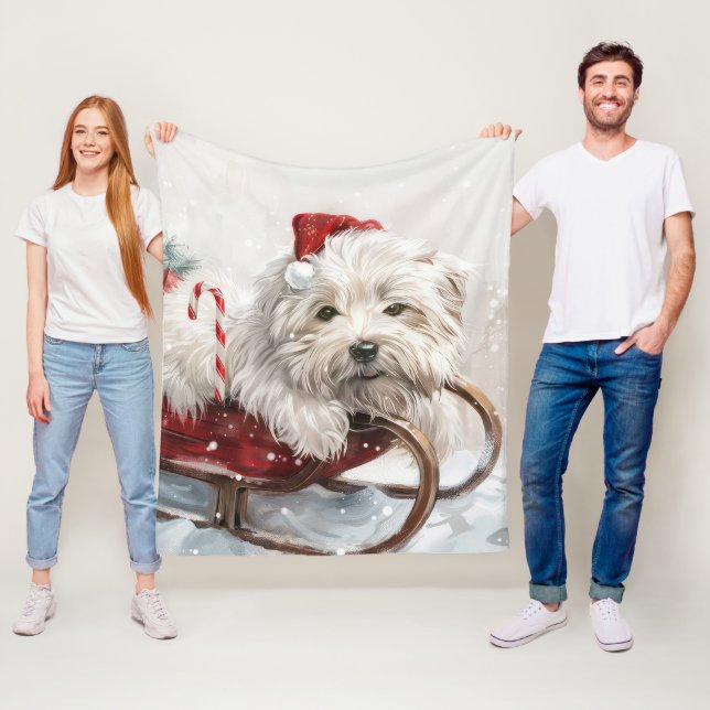 Coton De Tulear Dog Christmas Festive Fleece Blanket (In Situ)