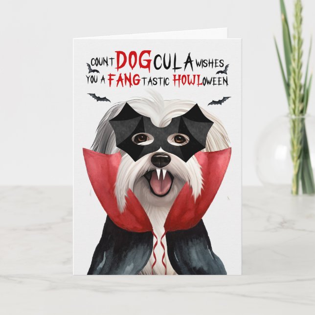 Coton De Tulear Dog Count DOGcula Funny Halloween Holiday Card (Front)