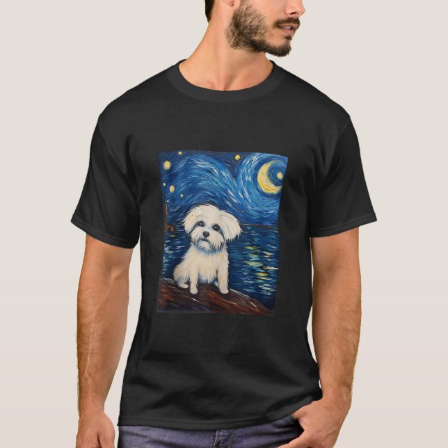 Coton de Tulear Dog Funny Artistic Van Gogh Dog Mo T-Shirt (Front)
