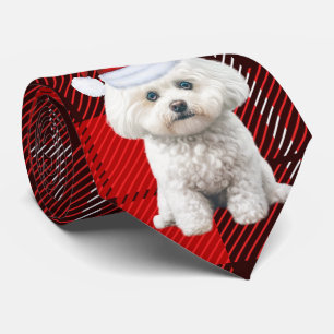 Coton de Tulear Dog Holiday Red Plaid Christmas Tie