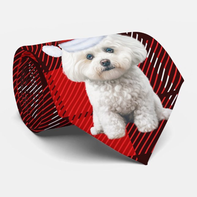 Coton de Tulear Dog Holiday Red Plaid Christmas Tie (Rolled)