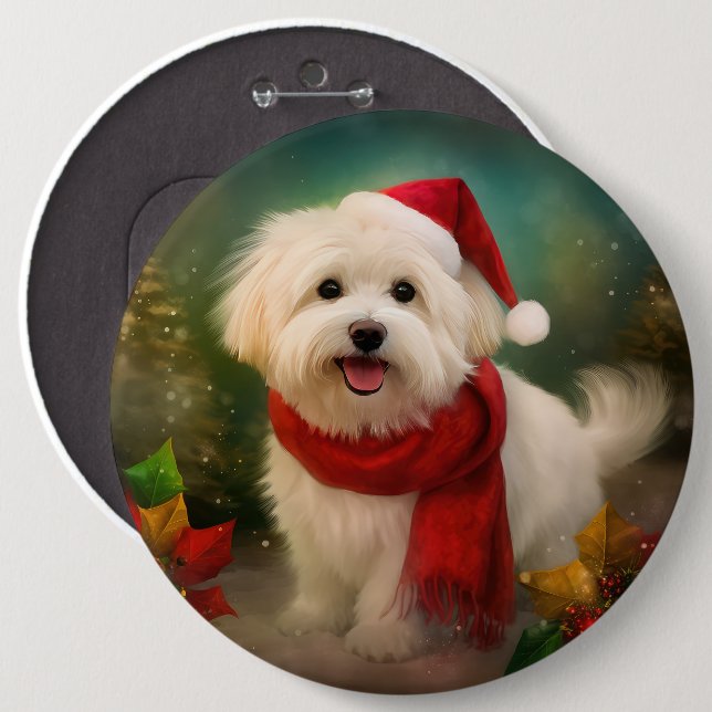 Coton De Tulear Dog in Snow Christmas 6 Cm Round Badge (Front & Back)