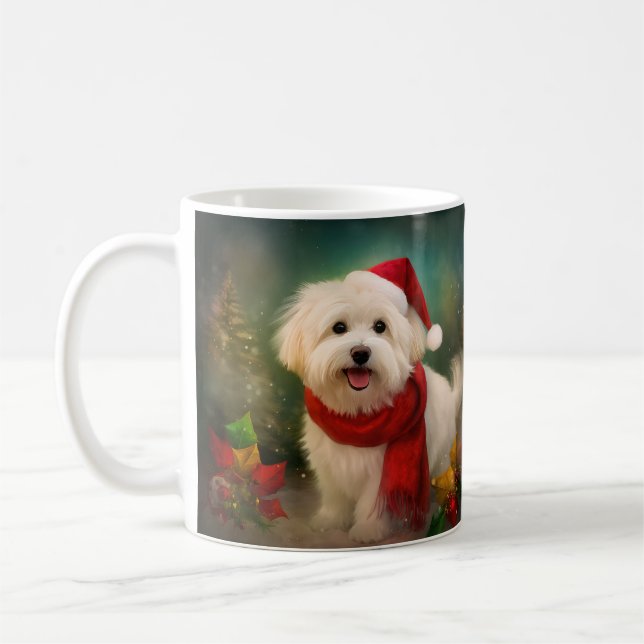 Coton De Tulear Dog in Snow Christmas Coffee Mug (Left)
