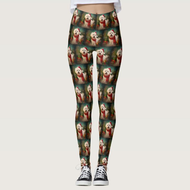 Coton De Tulear Dog in Snow Christmas Leggings (Front)