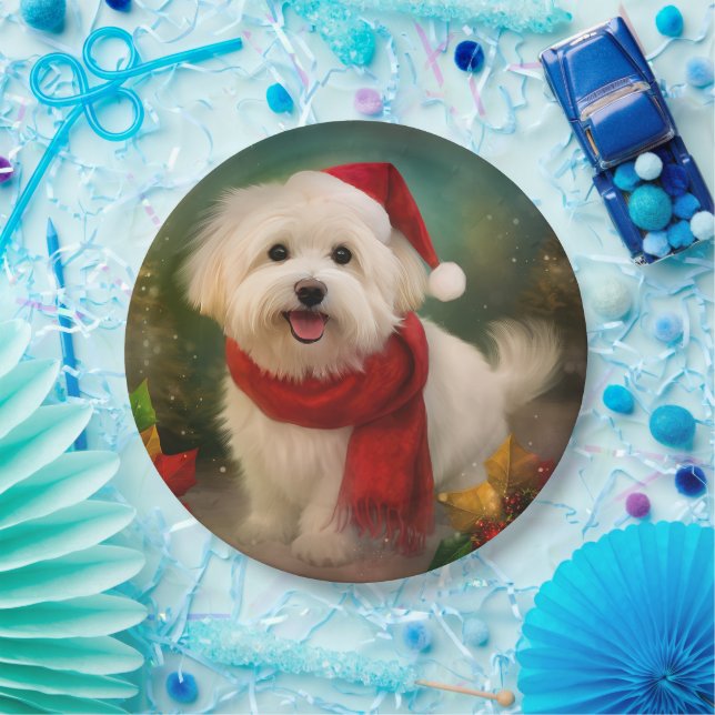Coton De Tulear Dog in Snow Christmas Paper Plate (Party)