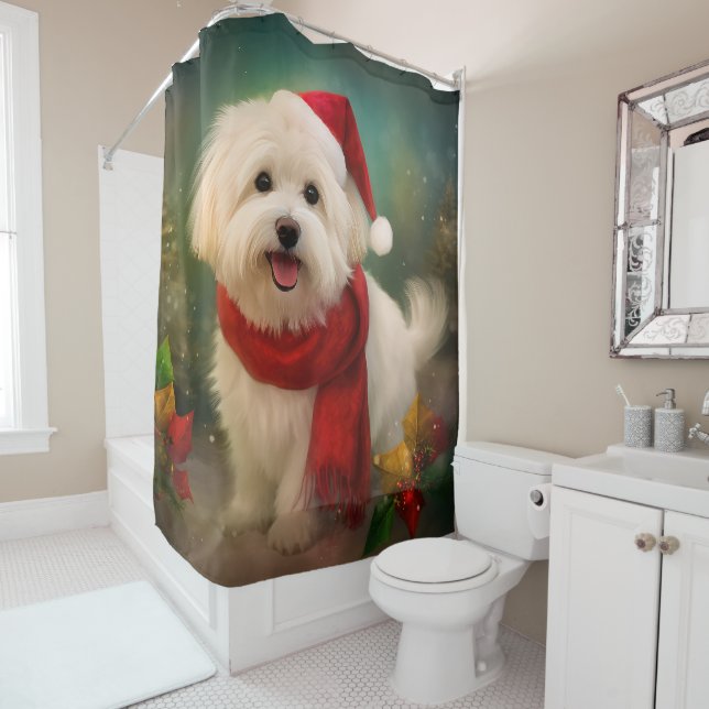 Coton De Tulear Dog in Snow Christmas Shower Curtain (In Situ)