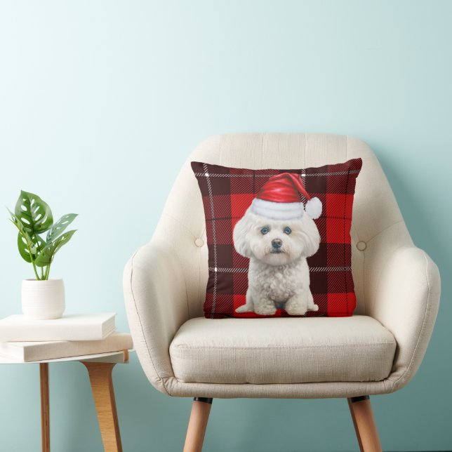 Coton de Tulear Dog Red Plaid Christmas Cushion (Chair)