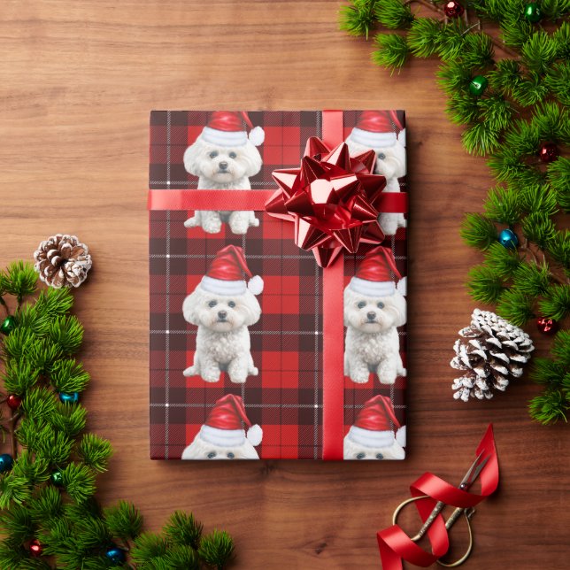Coton de Tulear Dog Red Plaid Christmas Wrapping Paper (Holiday Gift)