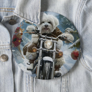 Coton De Tulear Dog Riding Motorcycle Christmas 6 Cm Round Badge