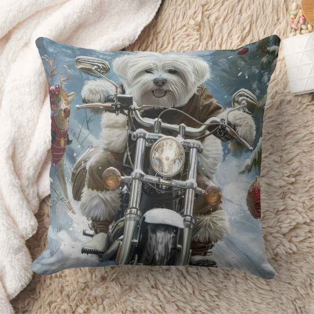 Coton De Tulear Dog Riding Motorcycle Christmas  Cushion (Blanket)